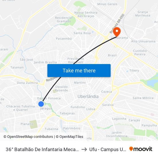 36° Batalhão De Infantaria Mecanizado (Ponto 2) to Ufu - Campus Umuarama map