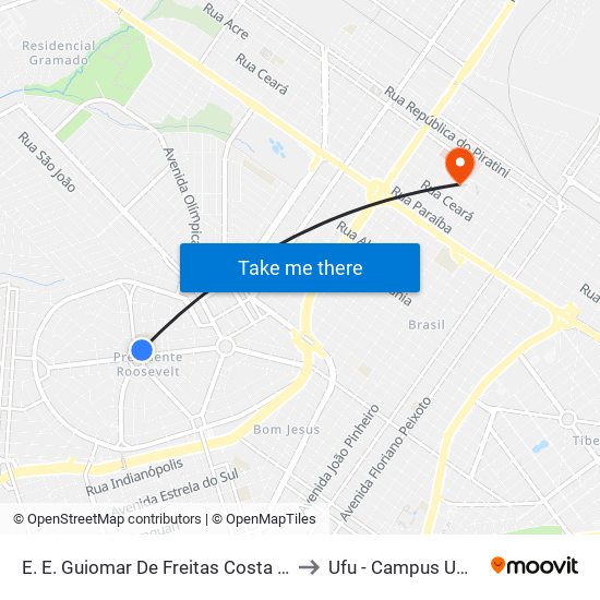 E. E. Guiomar De Freitas Costa (Polivalente) to Ufu - Campus Umuarama map