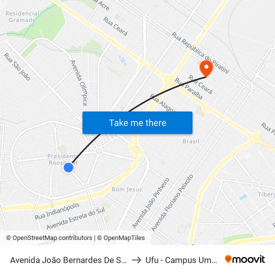 Avenida João Bernardes De Souza, 392 to Ufu - Campus Umuarama map