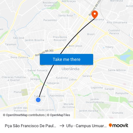Pça São Francisco De Paula, 248 to Ufu - Campus Umuarama map