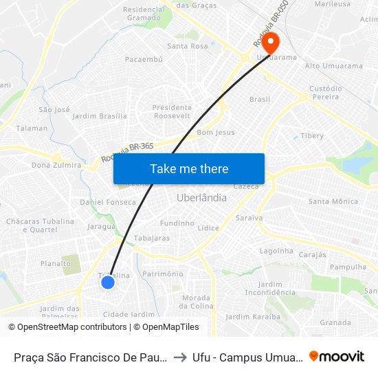 Praça São Francisco De Paula, 110 to Ufu - Campus Umuarama map