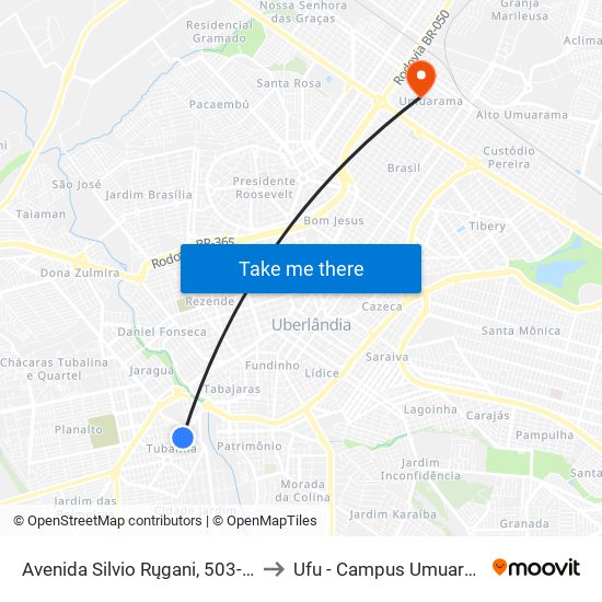 Avenida Silvio Rųgani, 503-605 to Ufu - Campus Umuarama map