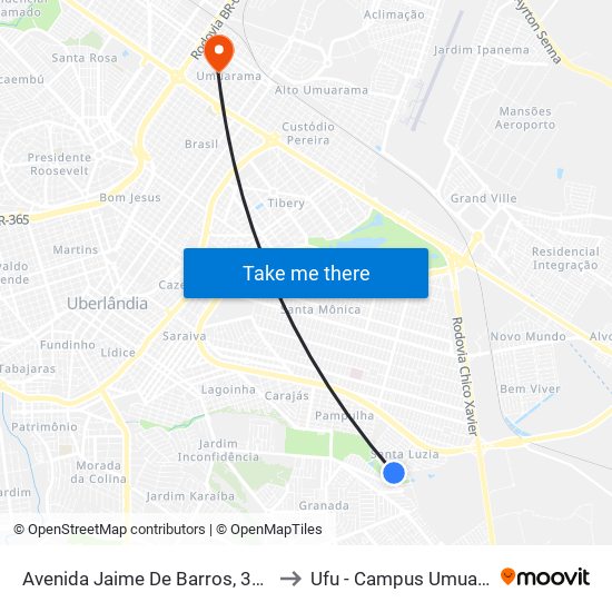 Avenida Jaime De Barros, 315-411 to Ufu - Campus Umuarama map