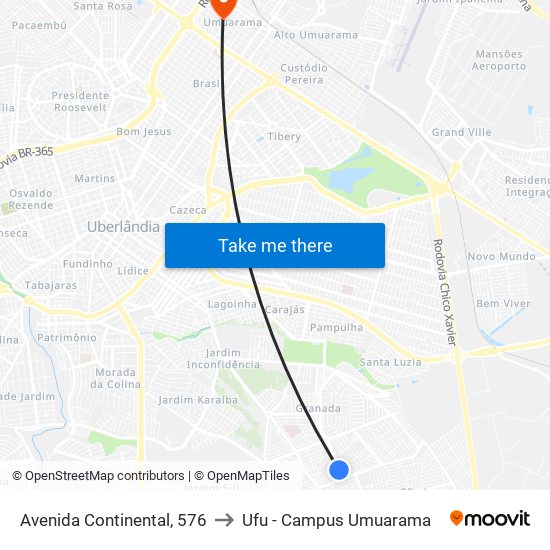 Avenida Continental, 576 to Ufu - Campus Umuarama map