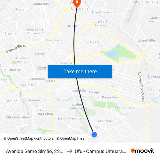 Avenida Seme Simão, 2277 to Ufu - Campus Umuarama map