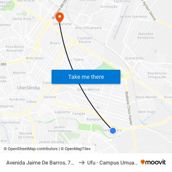 Avenida Jaime De Barros, 700-756 to Ufu - Campus Umuarama map