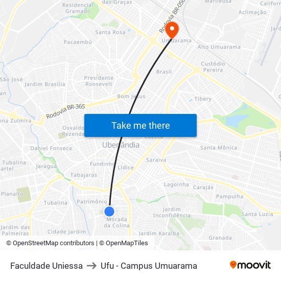 Faculdade Uniessa to Ufu - Campus Umuarama map