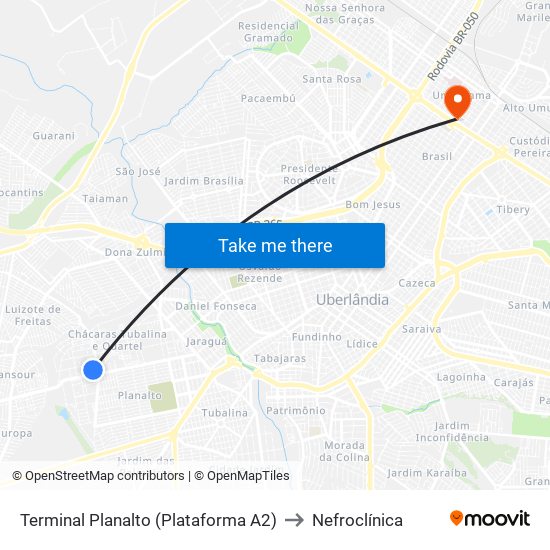 Terminal Planalto (Plataforma A2) to Nefroclínica map