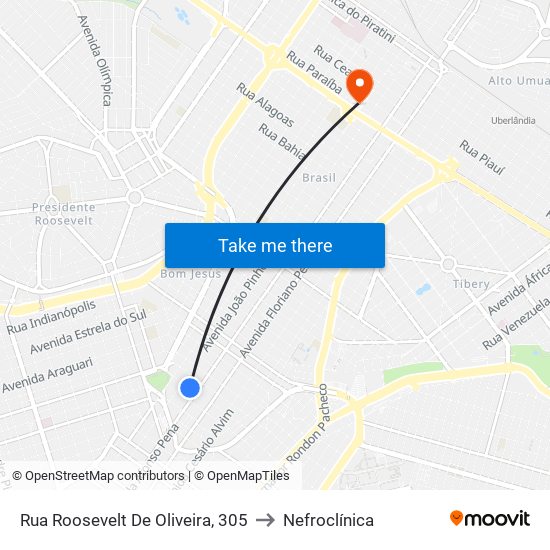 Rua Roosevelt De Oliveira, 305 to Nefroclínica map