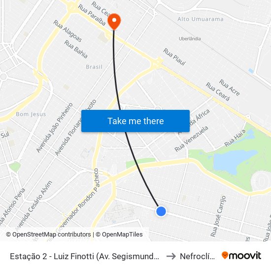 Estação 2 - Luiz Finotti (Av. Segismundo Pereira) to Nefroclínica map