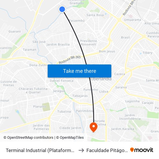 Terminal Industrial (Plataforma A2) to Faculdade Pitágoras map