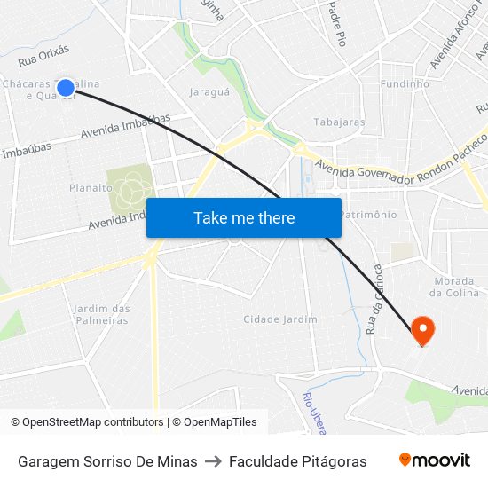 Garagem Sorriso De Minas to Faculdade Pitágoras map