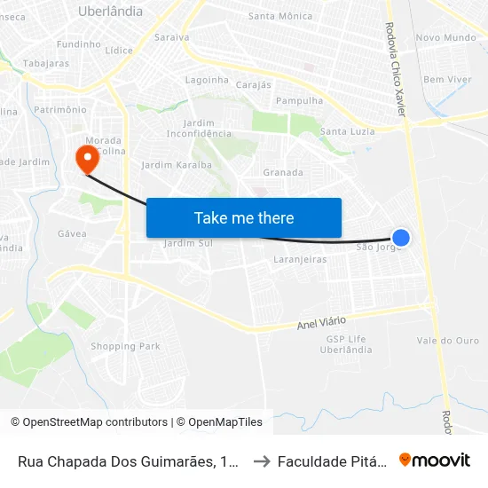 Rua Chapada Dos Guimarães, 1352-1398 to Faculdade Pitágoras map