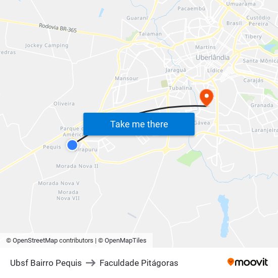 Ubsf Bairro Pequis to Faculdade Pitágoras map