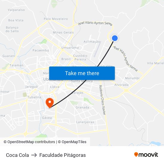 Coca Cola to Faculdade Pitágoras map