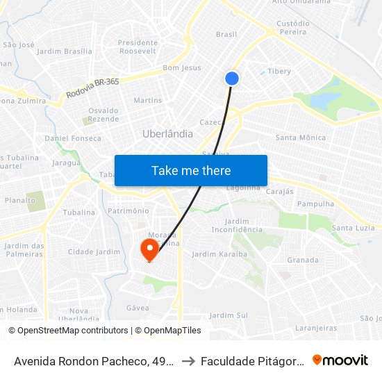 Avenida Rondon Pacheco, 4900 to Faculdade Pitágoras map