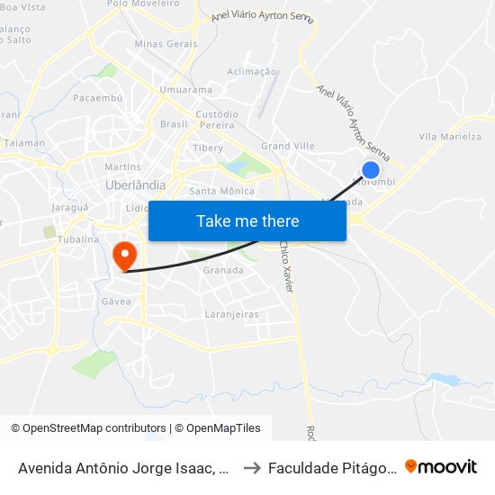 Avenida Antônio Jorge Isaac, 1141 to Faculdade Pitágoras map