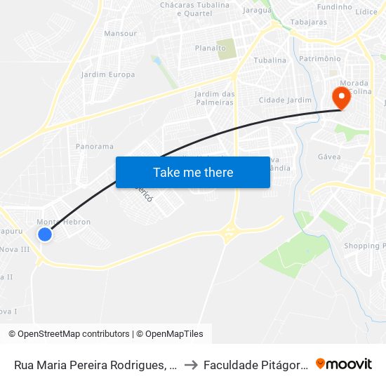 Rua Maria Pereira Rodrigues, 36 to Faculdade Pitágoras map