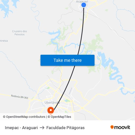 Imepac - Araguari to Faculdade Pitágoras map