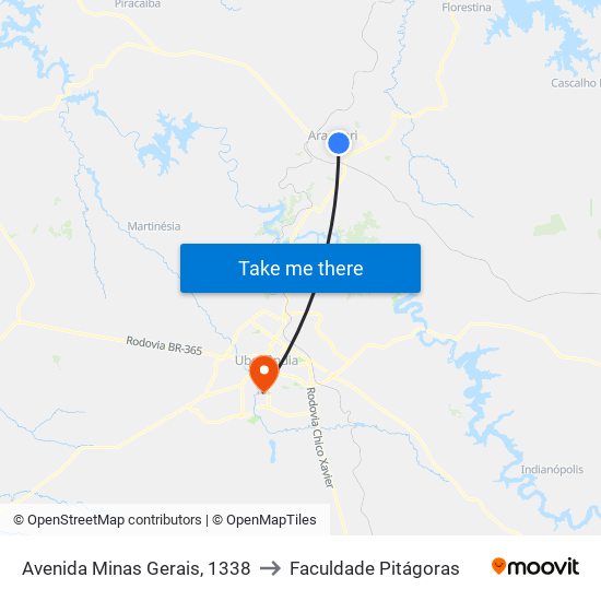 Avenida Minas Gerais, 1338 to Faculdade Pitágoras map