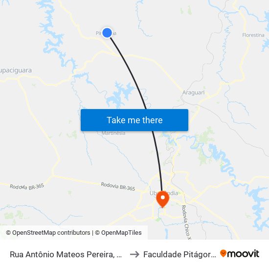 Rua Antônio Mateos Pereira, 313 to Faculdade Pitágoras map