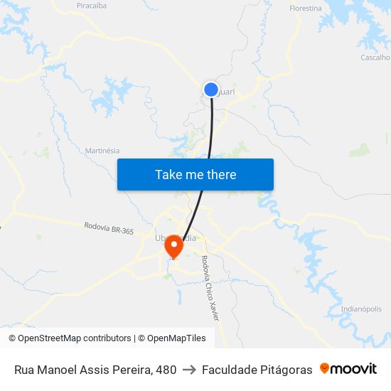 Rua Manoel Assis Pereira, 480 to Faculdade Pitágoras map