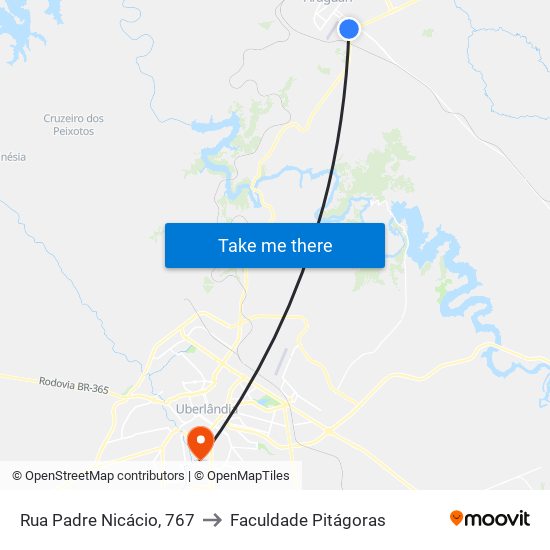 Rua Padre Nicácio, 767 to Faculdade Pitágoras map