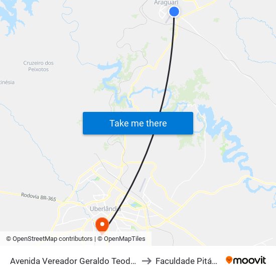 Avenida Vereador Geraldo Teodoro, 211 to Faculdade Pitágoras map