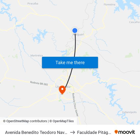 Avenida Benedito Teodoro Naves, 63 to Faculdade Pitágoras map