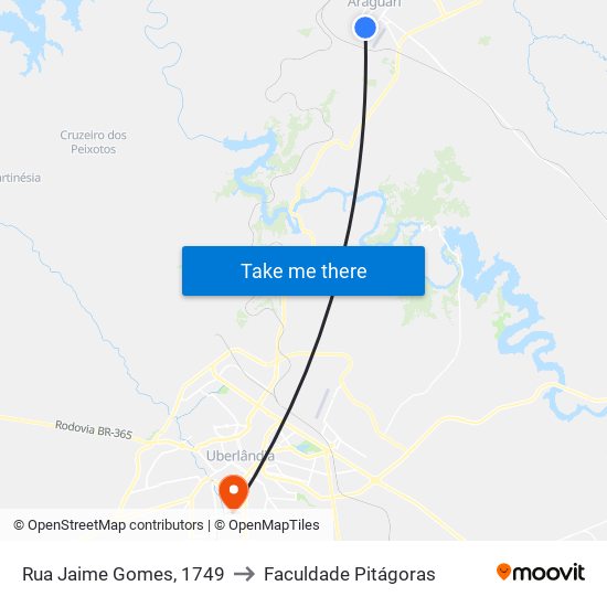 Rua Jaime Gomes, 1749 to Faculdade Pitágoras map