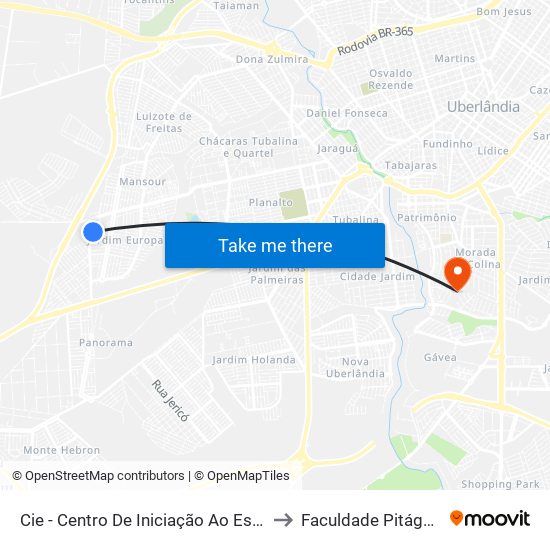 Cie - Centro De Iniciação Ao Esporte to Faculdade Pitágoras map