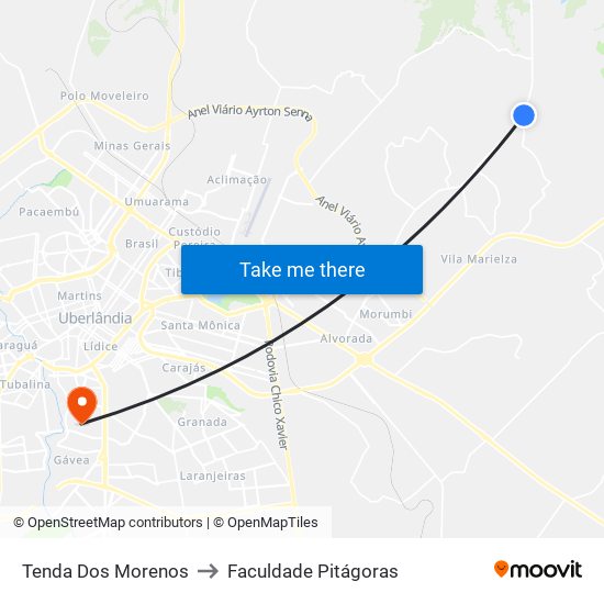 Tenda Dos Morenos to Faculdade Pitágoras map
