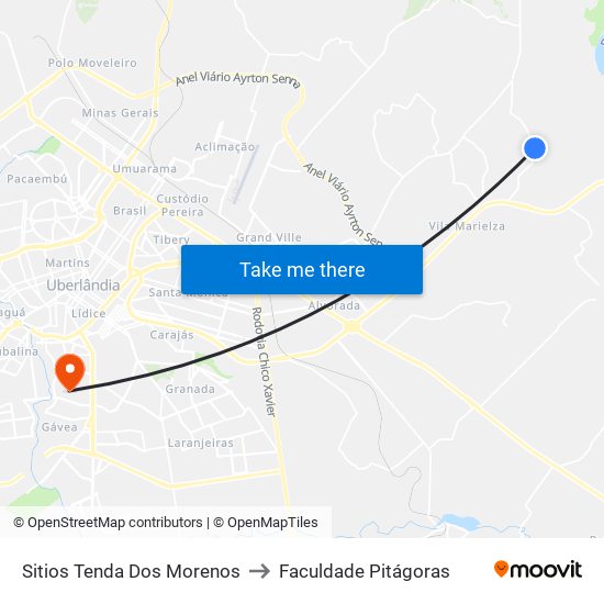 Sitios Tenda Dos Morenos to Faculdade Pitágoras map