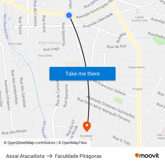 Assaí Atacadista to Faculdade Pitágoras map