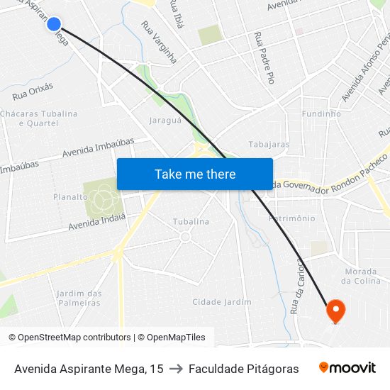 Avenida Aspirante Mega, 15 to Faculdade Pitágoras map