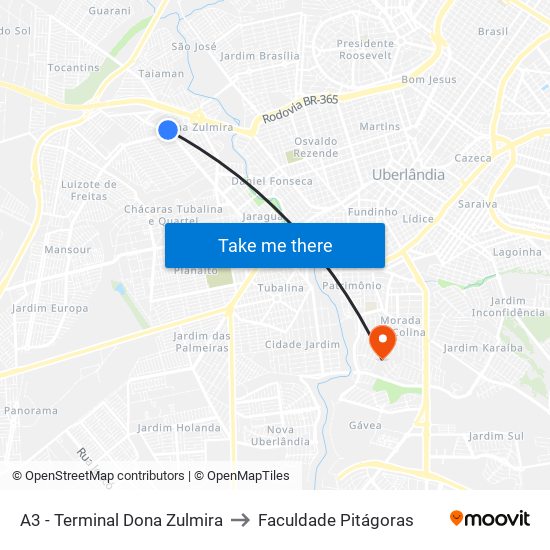 A3 - Terminal Dona Zulmira to Faculdade Pitágoras map