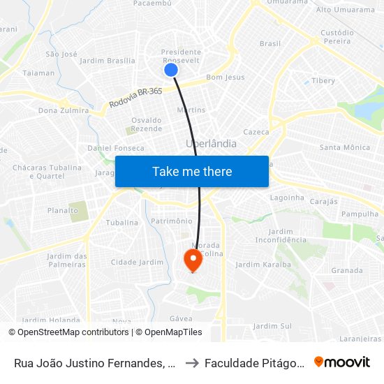 Rua João Justino Fernandes, 676 to Faculdade Pitágoras map