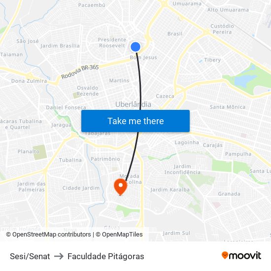 Sesi/Senat to Faculdade Pitágoras map