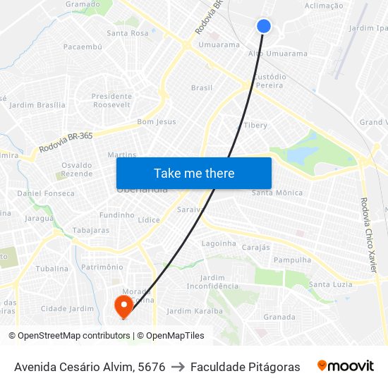 Avenida Cesário Alvim, 5676 to Faculdade Pitágoras map