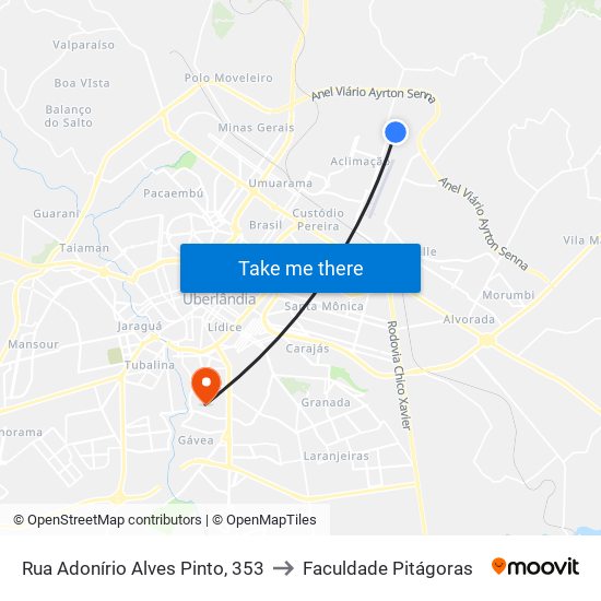 Rua Adonírio Alves Pinto, 353 to Faculdade Pitágoras map