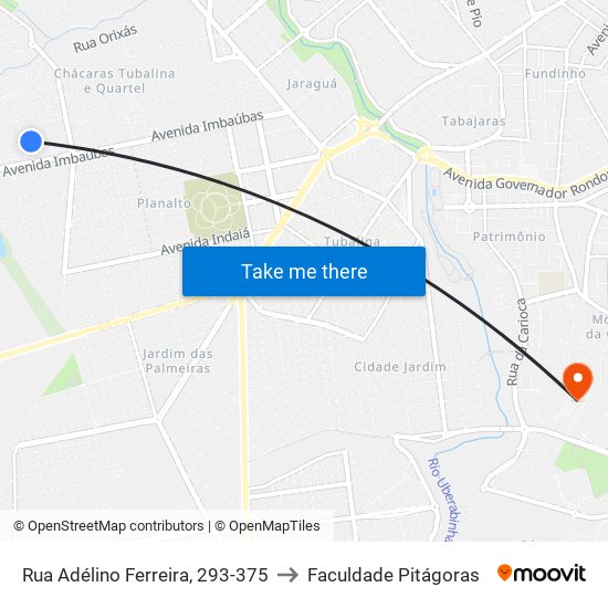 Rua Adélino Ferreira, 293-375 to Faculdade Pitágoras map