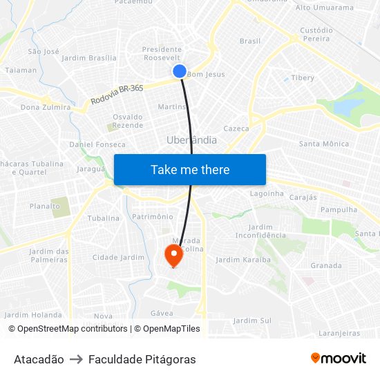 Atacadão to Faculdade Pitágoras map