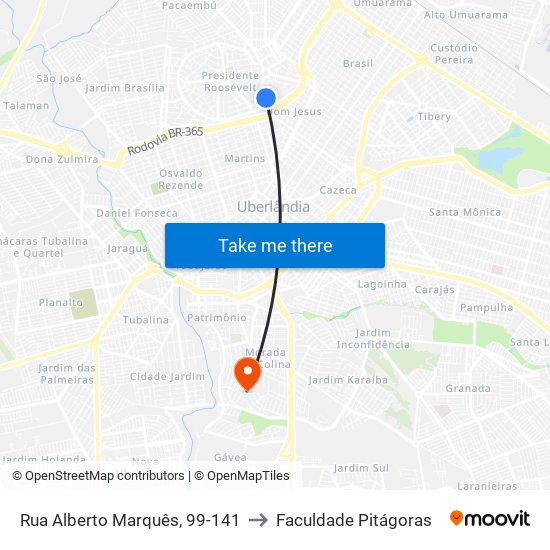 Rua Alberto Marquês, 99-141 to Faculdade Pitágoras map