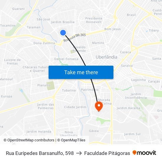 Rua Eurípedes Barsanulfo, 598 to Faculdade Pitágoras map