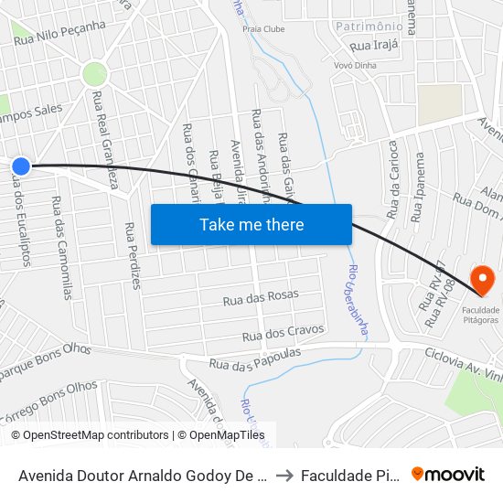 Avenida Doutor Arnaldo Godoy De Souza, 539-569 to Faculdade Pitágoras map