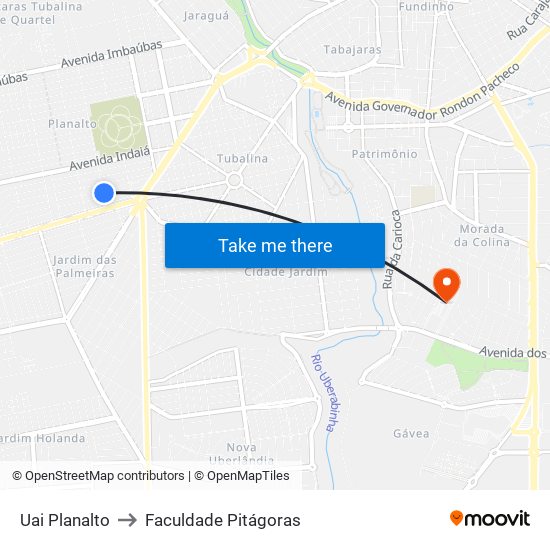 Uai Planalto to Faculdade Pitágoras map