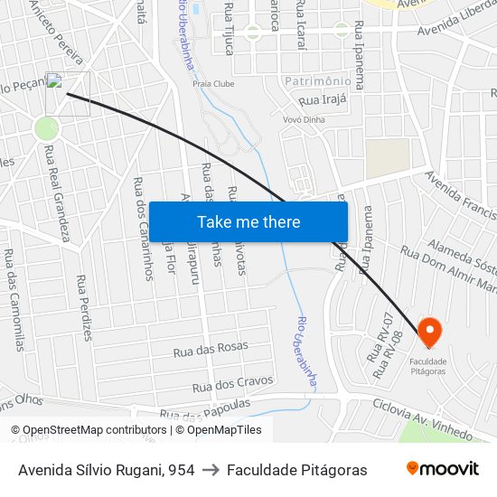 Avenida Sílvio Rugani, 954 to Faculdade Pitágoras map