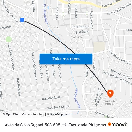 Avenida Silvio Rųgani, 503-605 to Faculdade Pitágoras map