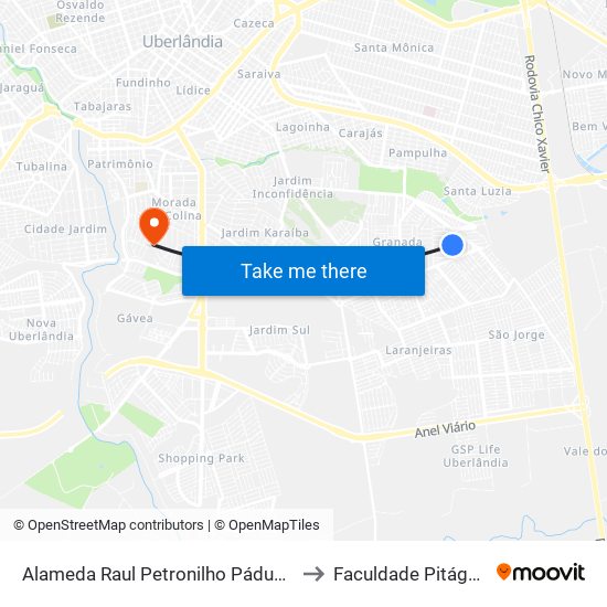 Alameda Raul Petronilho Pádua, 187 to Faculdade Pitágoras map