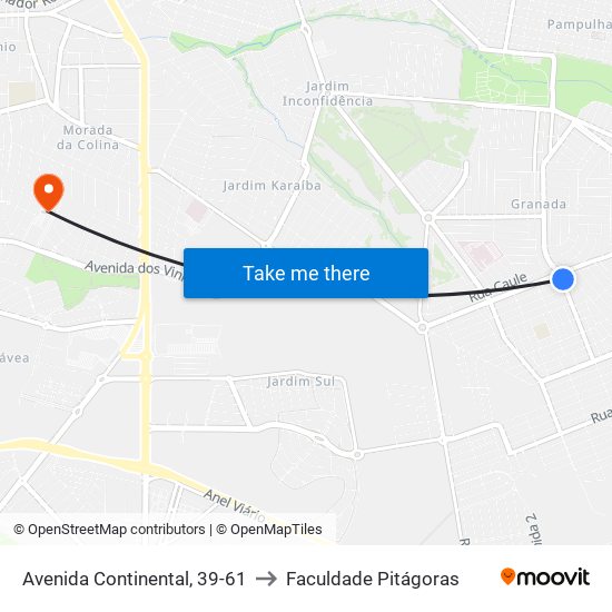Avenida Continental, 39-61 to Faculdade Pitágoras map